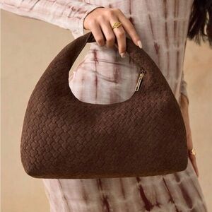 NWOT Elegant Brown Suede Look Woven Handbag